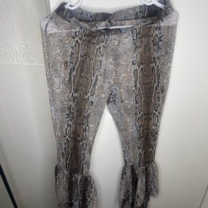 Snake print mesh wide leg flared club pants
